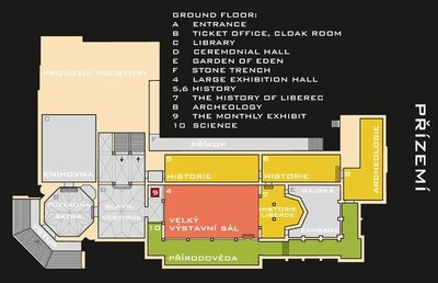 Přízemí - orientační plán Severočeského muzea v Liberci